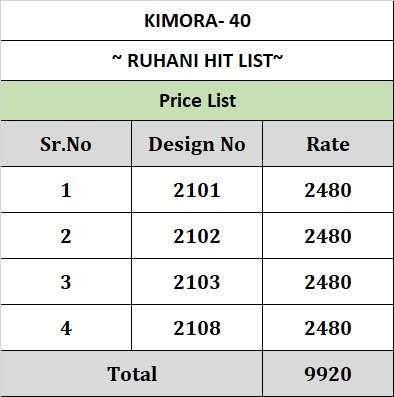 kimora ruhani hit list series 2101-2108 pure silk organza suit 