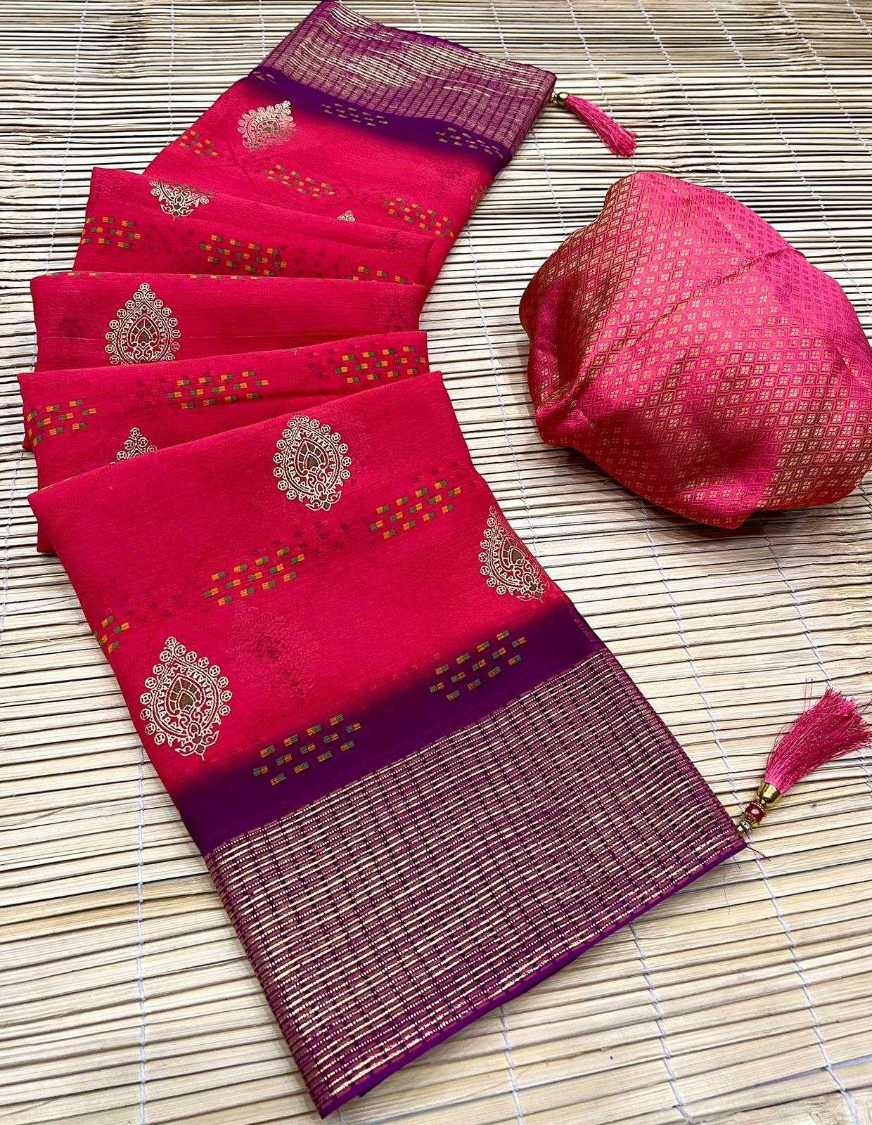 rupali designer georgette bandhani two tone color saree 