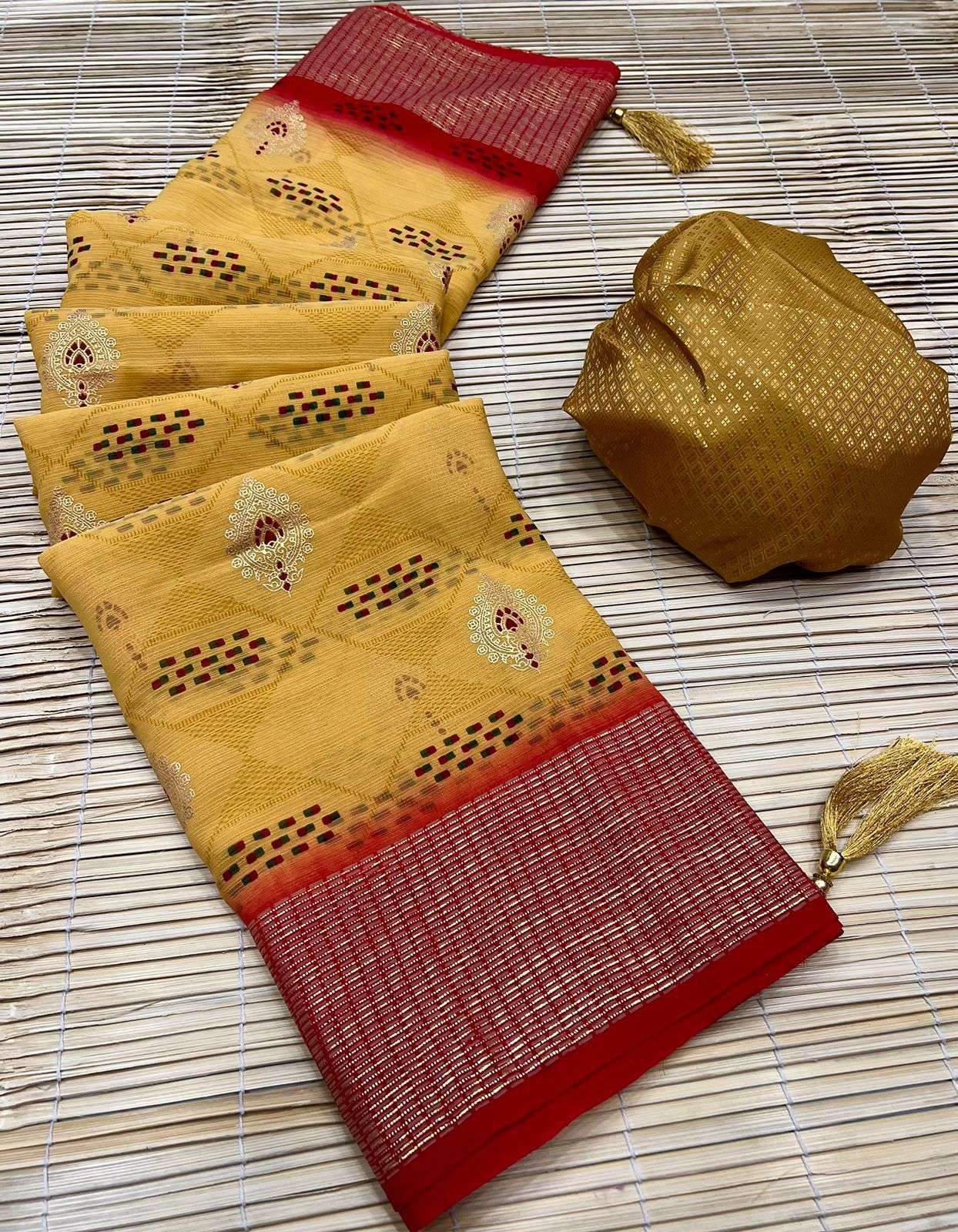 rupali designer georgette bandhani two tone color saree 