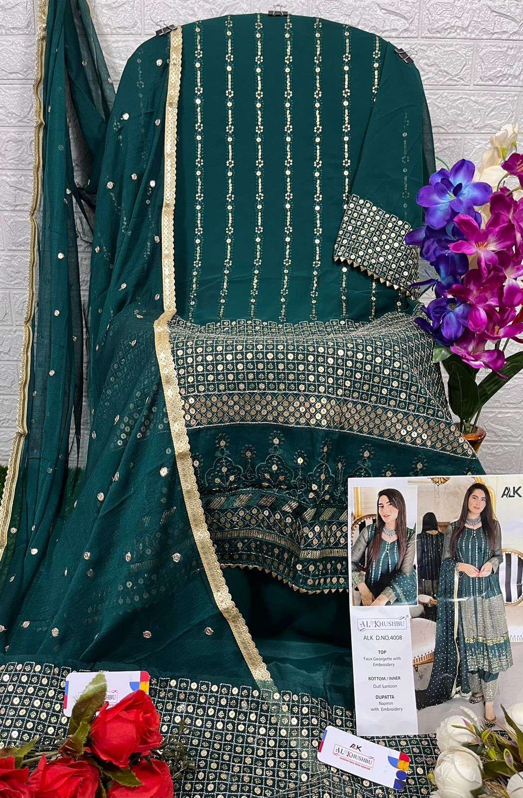al khushbu 4008 dark green color georgette embroidery suit 
