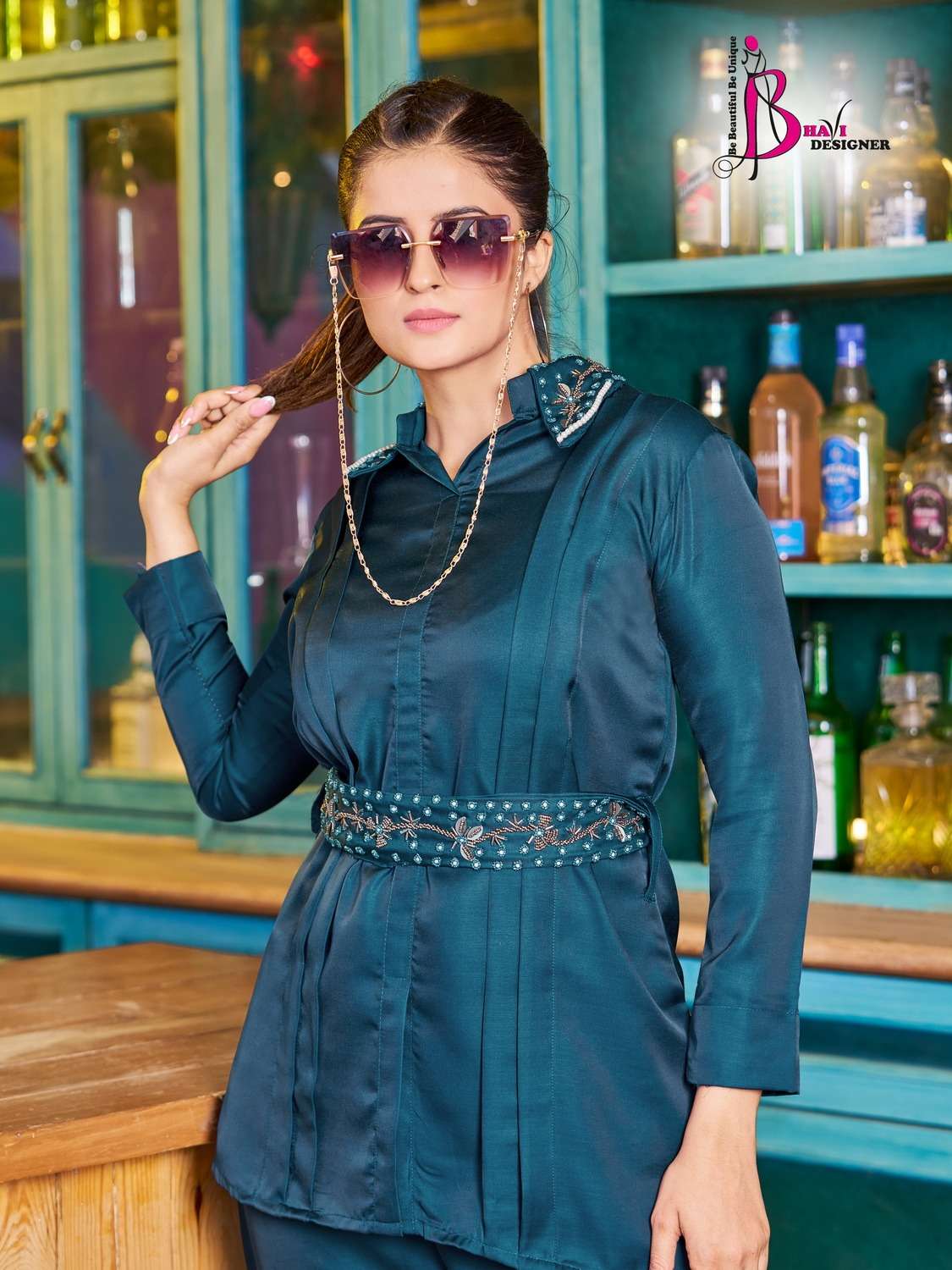 bhavi designer Apple Satin Kurta Pant cord-set