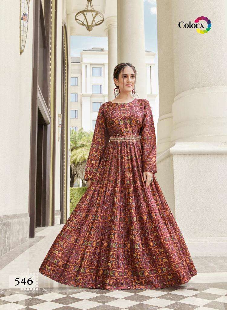 colorx pure chinon digital print cancan gown 