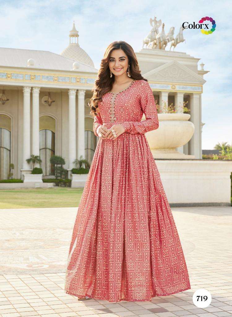 colorx pure chinon digital print cancan gown 