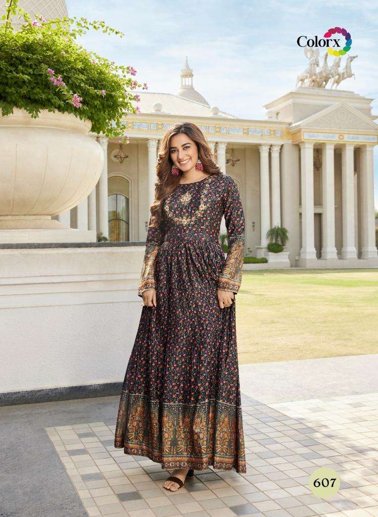 colorx pure chinon digital print cancan gown 