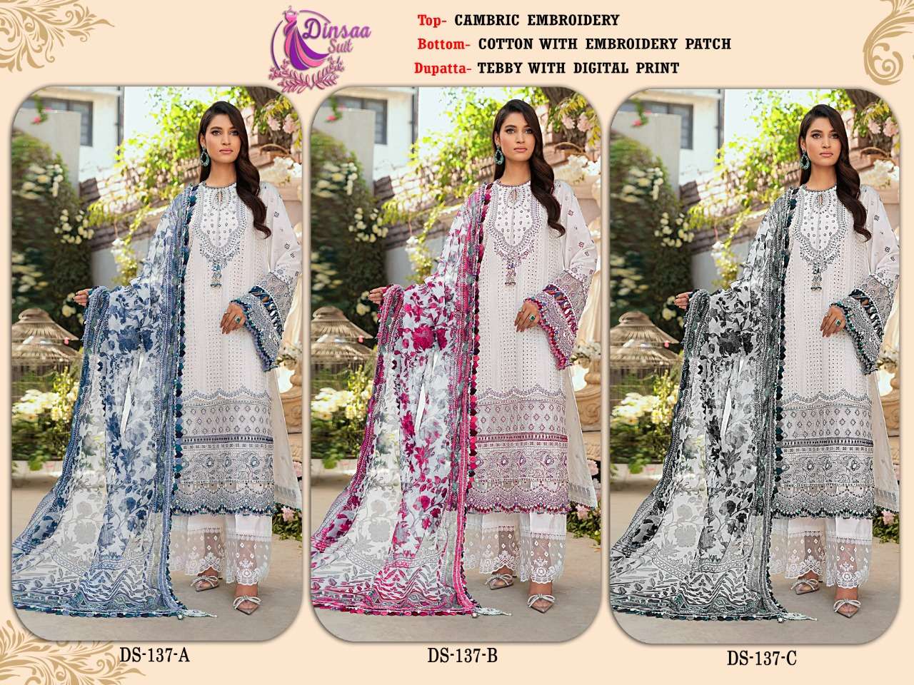 dinsaa suit roohi color designer cambric suit 