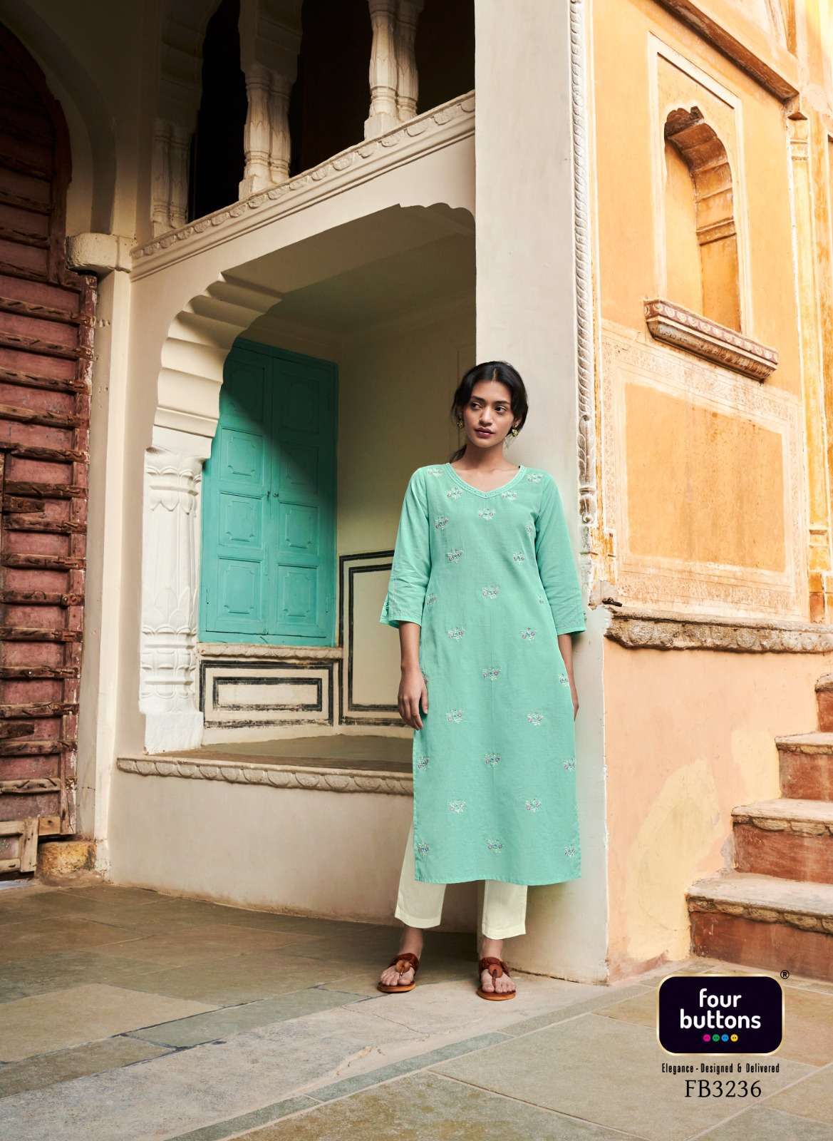 four buttons colors 15 series 3231-3238 pure cotton linen kurti