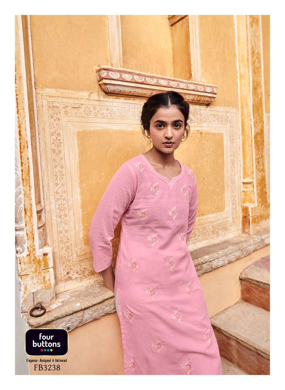 four buttons colors 15 series 3231-3238 pure cotton linen kurti