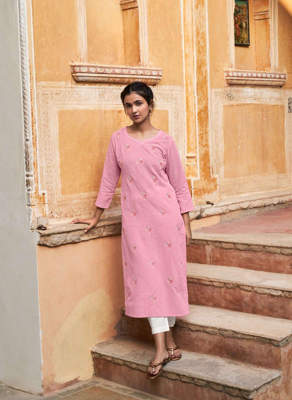 four buttons colors 15 series 3231-3238 pure cotton linen kurti