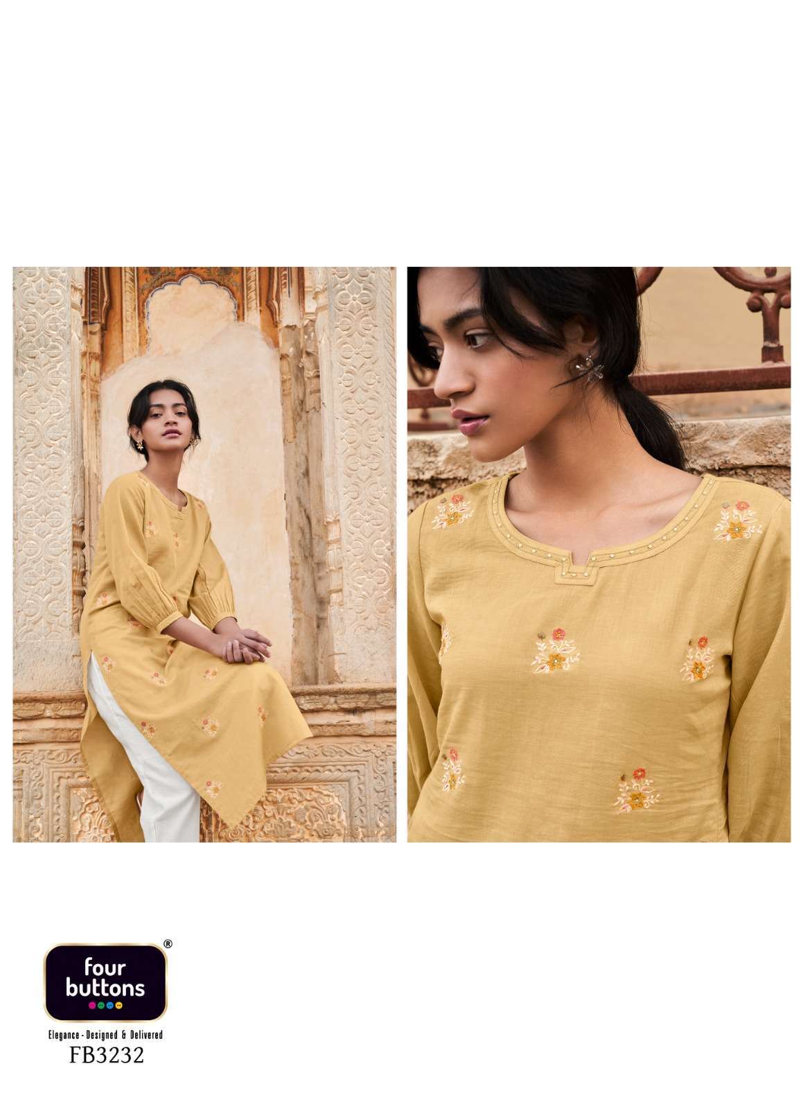 four buttons colors 15 series 3231-3238 pure cotton linen kurti