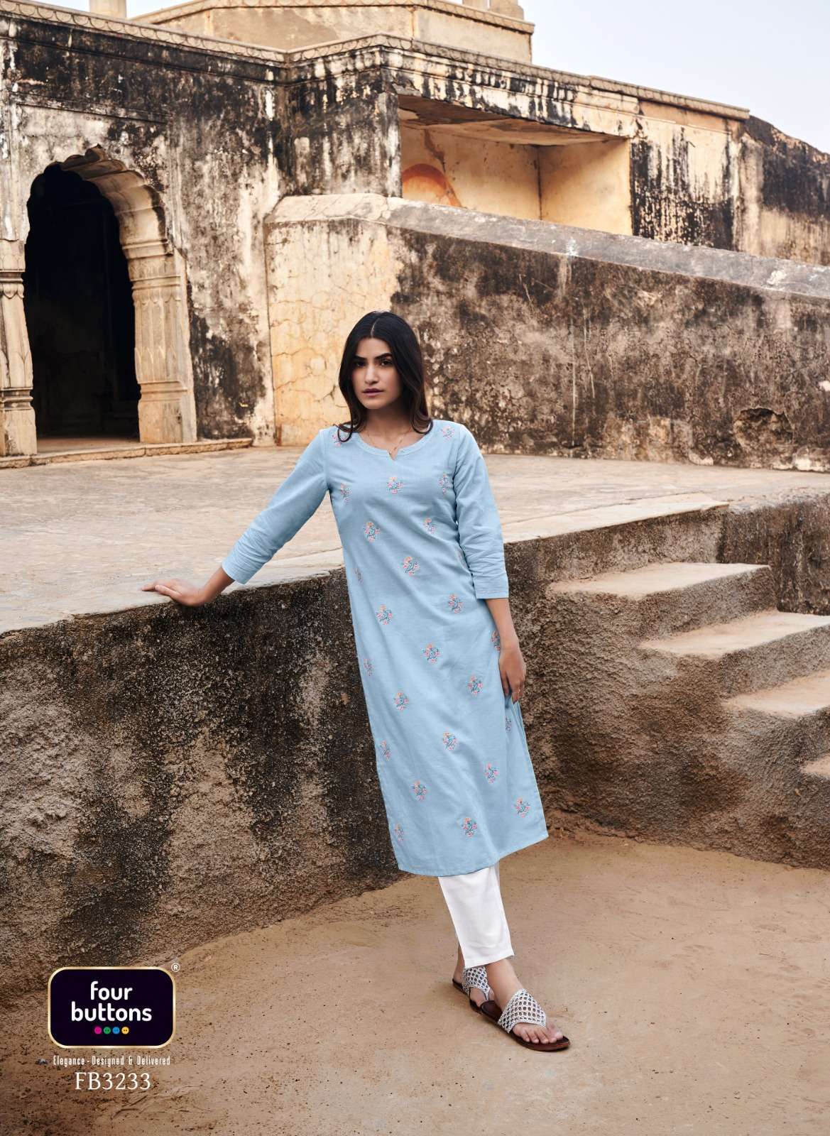 four buttons colors 15 series 3231-3238 pure cotton linen kurti
