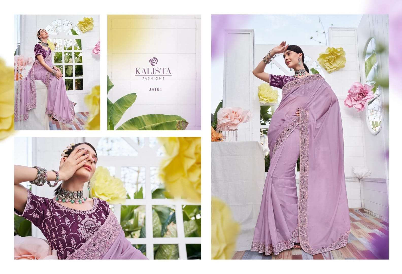 kalista fashion noor series 35100-35105  satin organza saree