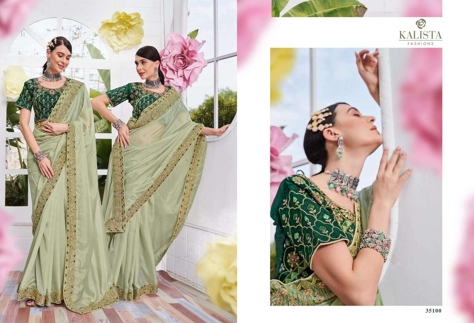 kalista fashion noor series 35100-35105  satin organza saree
