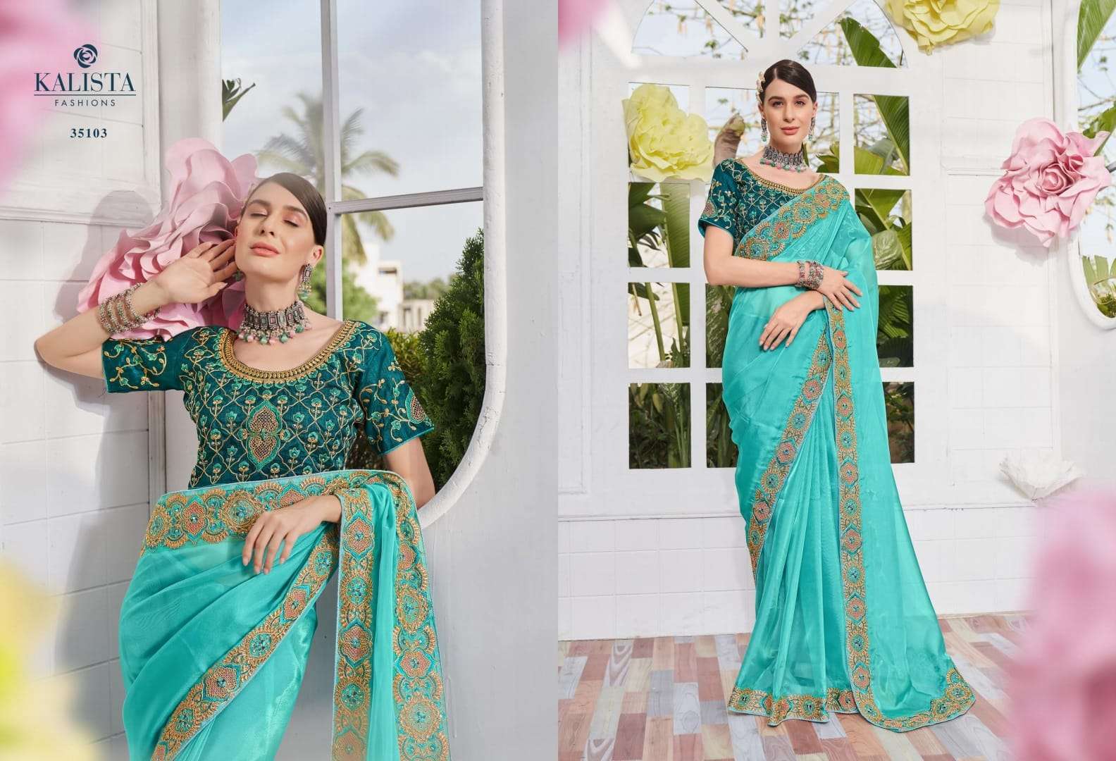 kalista fashion noor series 35100-35105  satin organza saree