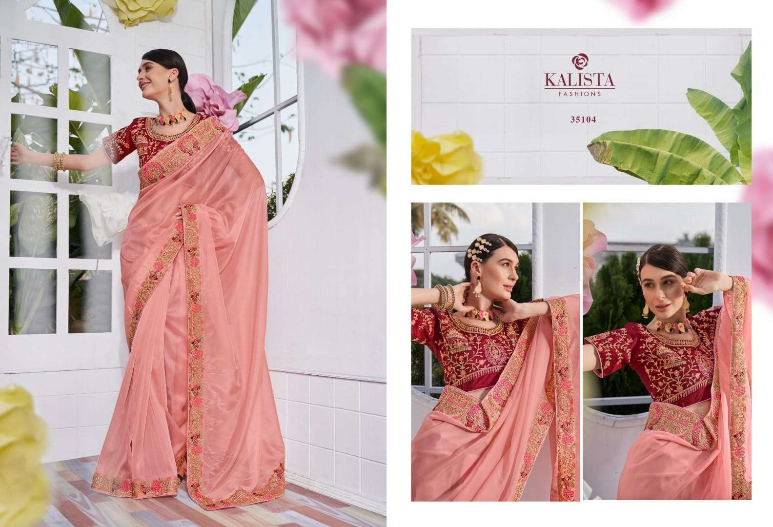 kalista fashion noor series 35100-35105  satin organza saree
