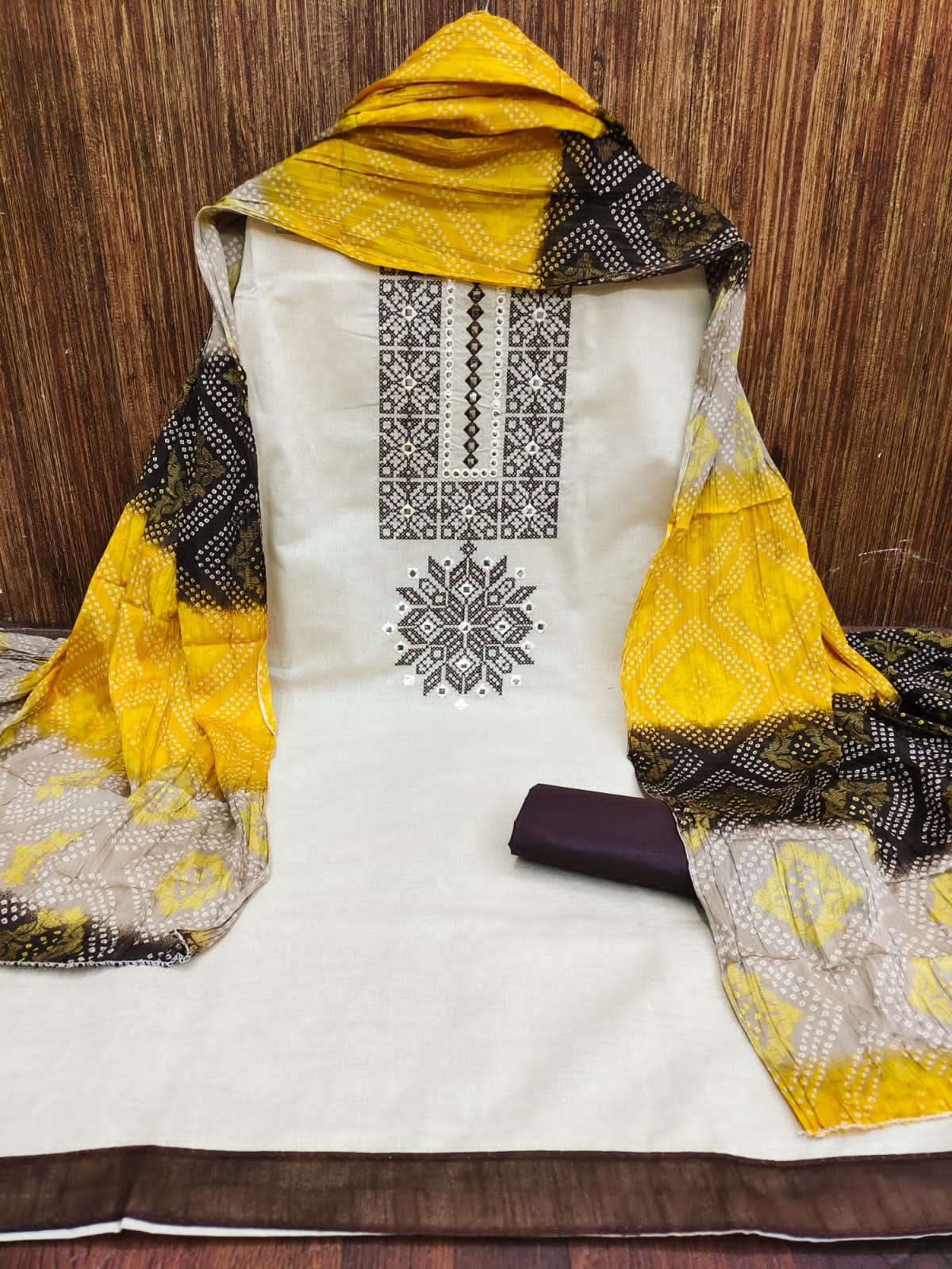 KHADDI COTTON MULTI MIRROR WORK Dress Material Suit  For Women