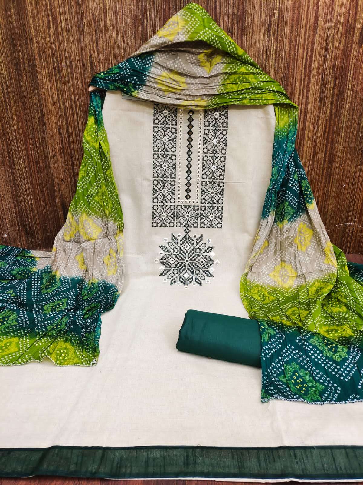 KHADDI COTTON MULTI MIRROR WORK Dress Material Suit  For Women