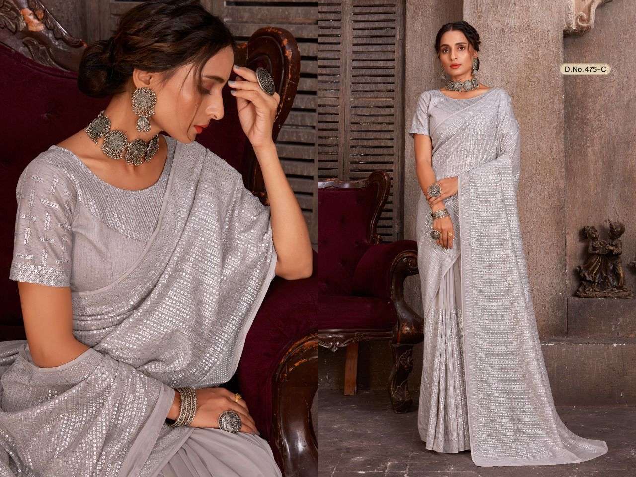 mehak 475 design sort organza with sequin work in all over saree.