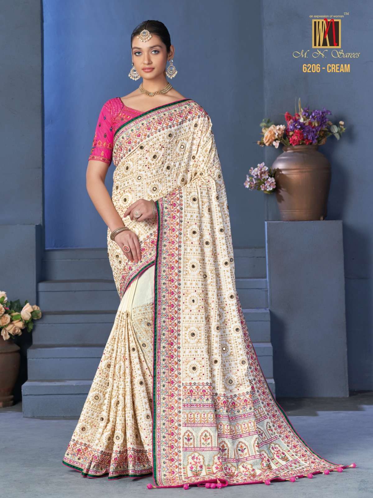 mn saree 6206 colors soft silk kachhi work saree