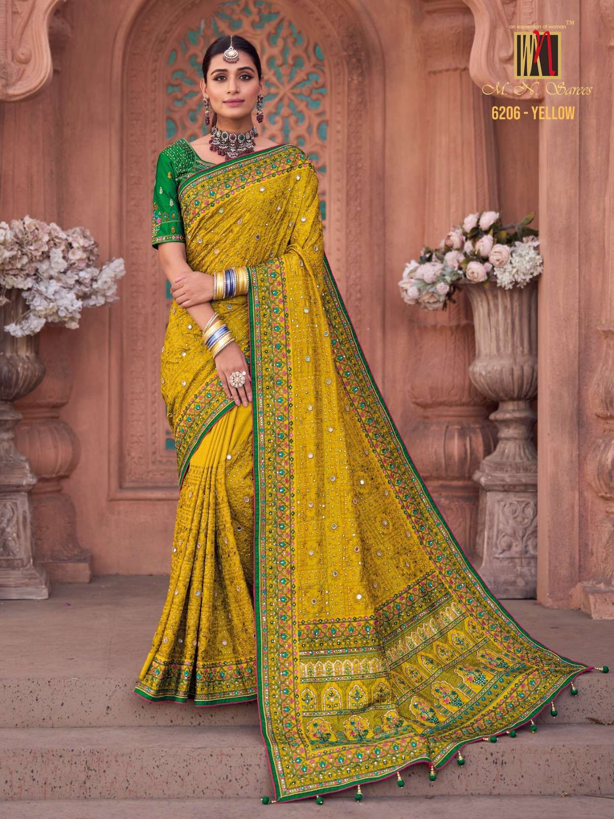 mn saree 6206 colors soft silk kachhi work saree