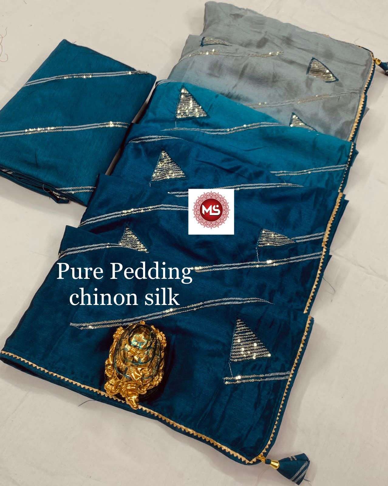 ms brand Chinon Pedding seqins lehriya work sarees
