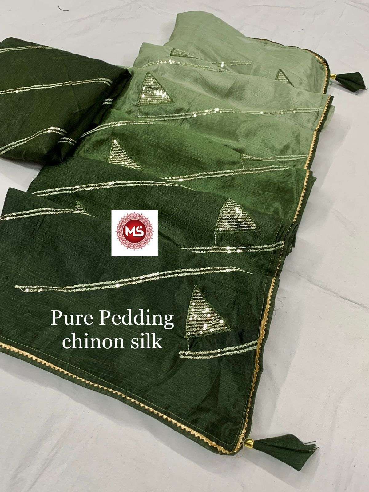 ms brand Chinon Pedding seqins lehriya work sarees