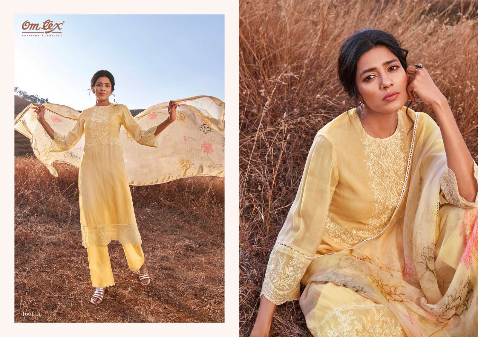 omtex calista series 1661 organza printed embroidery suit 