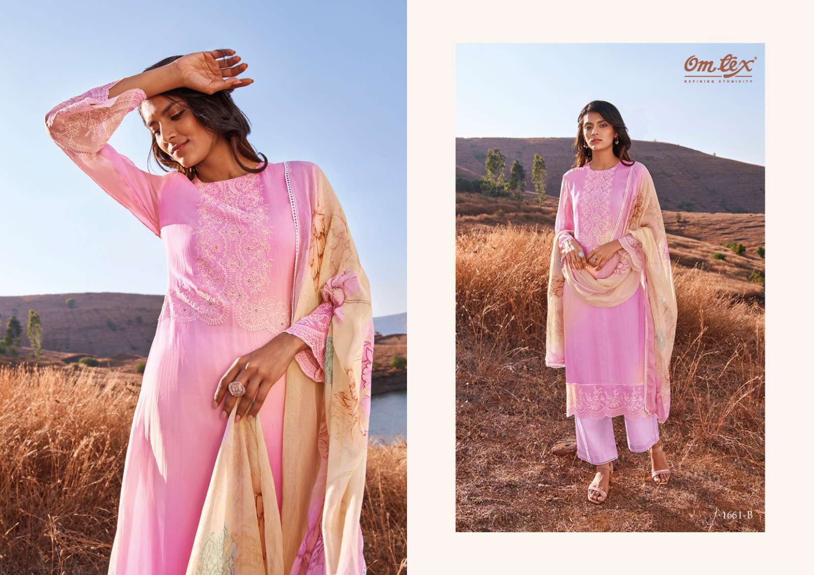 omtex calista series 1661 organza printed embroidery suit 