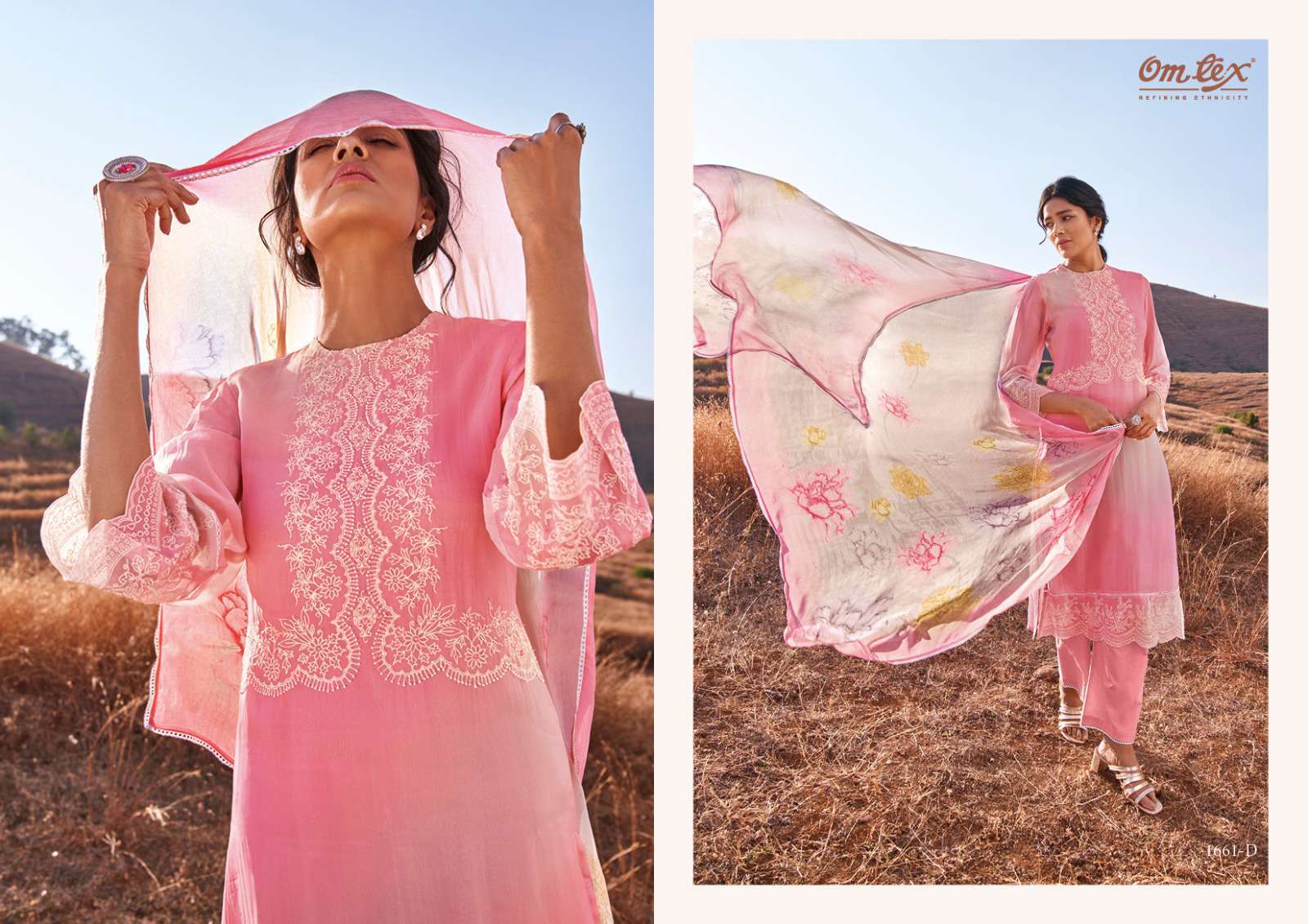 omtex calista series 1661 organza printed embroidery suit 