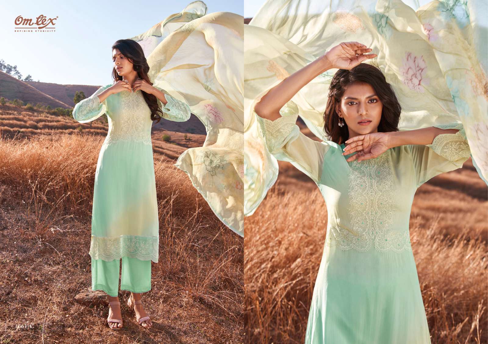 omtex calista series 1661 organza printed embroidery suit 