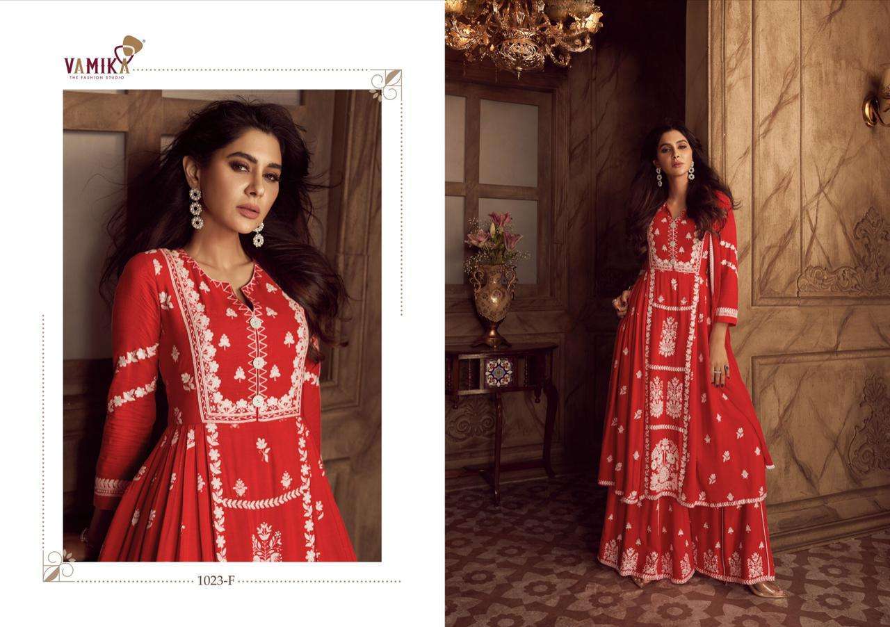 vamika lakhnavi vol 4 dark color series 1023 heavy rayon suit 