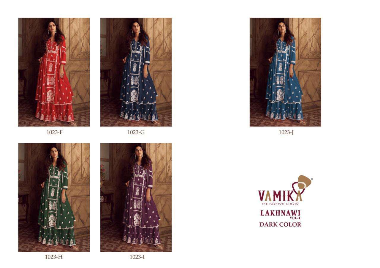 vamika lakhnavi vol 4 dark color series 1023 heavy rayon suit 