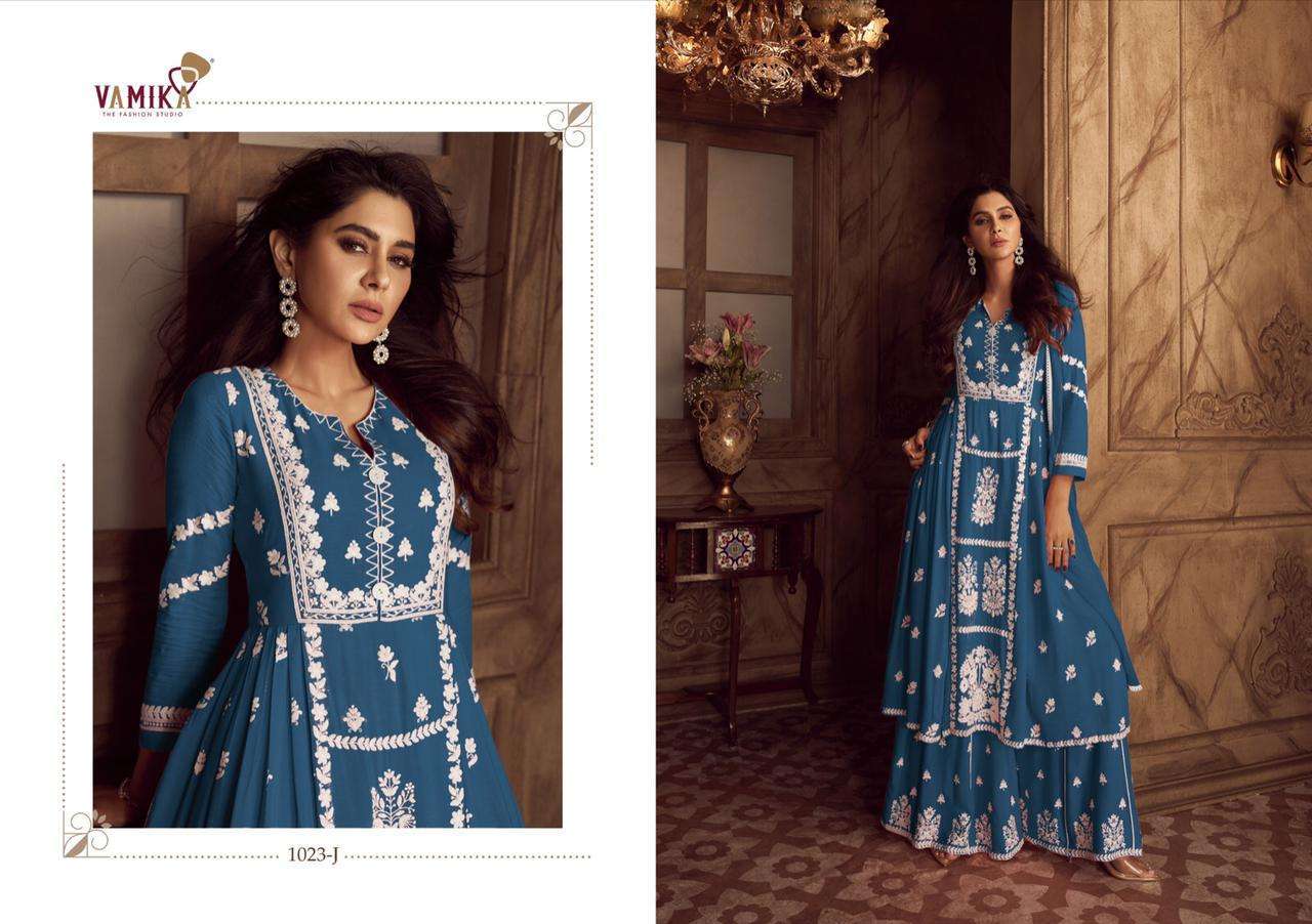 vamika lakhnavi vol 4 dark color series 1023 heavy rayon suit 