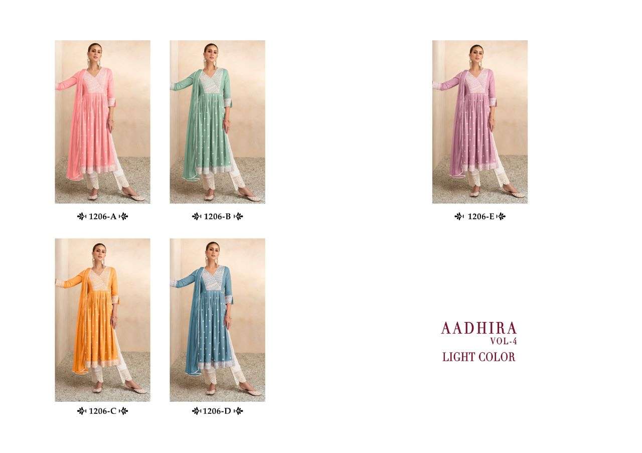 Aadhira vol 4 light color designer pure rayon visvose suit 