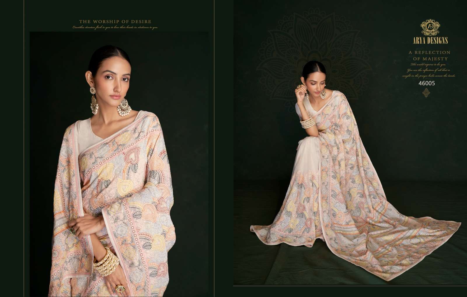 arya designs swarna vol 5 series 46001-46005 georgette saree