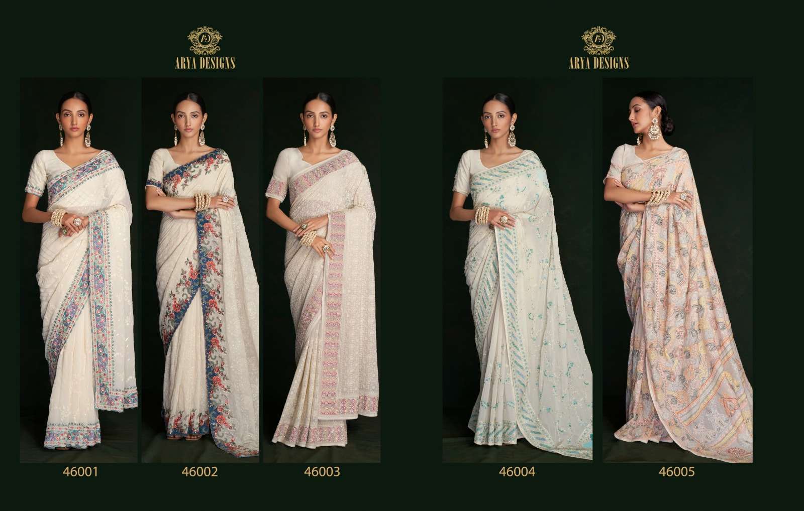 arya designs swarna vol 5 series 46001-46005 georgette saree