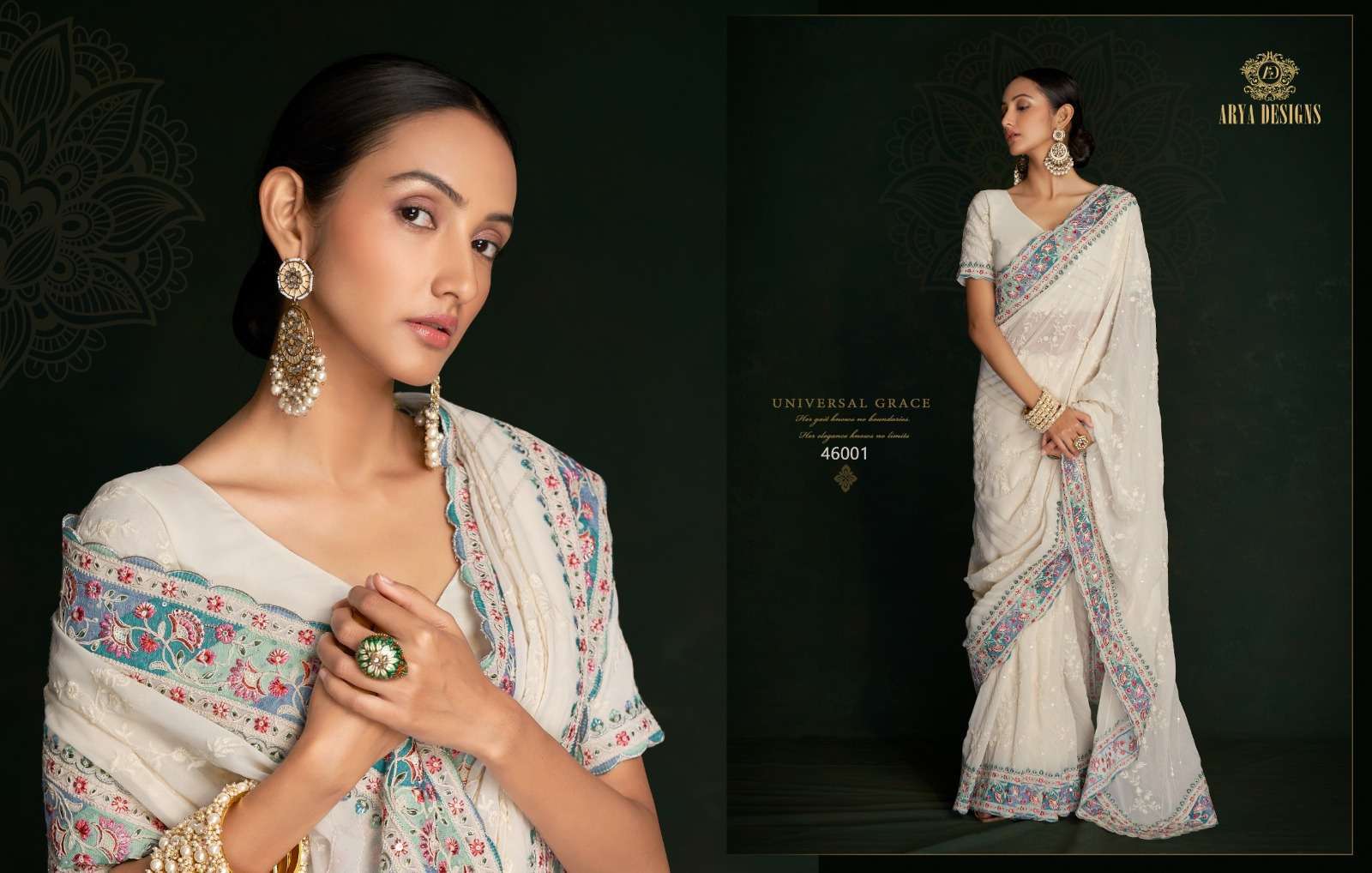 arya designs swarna vol 5 series 46001-46005 georgette saree
