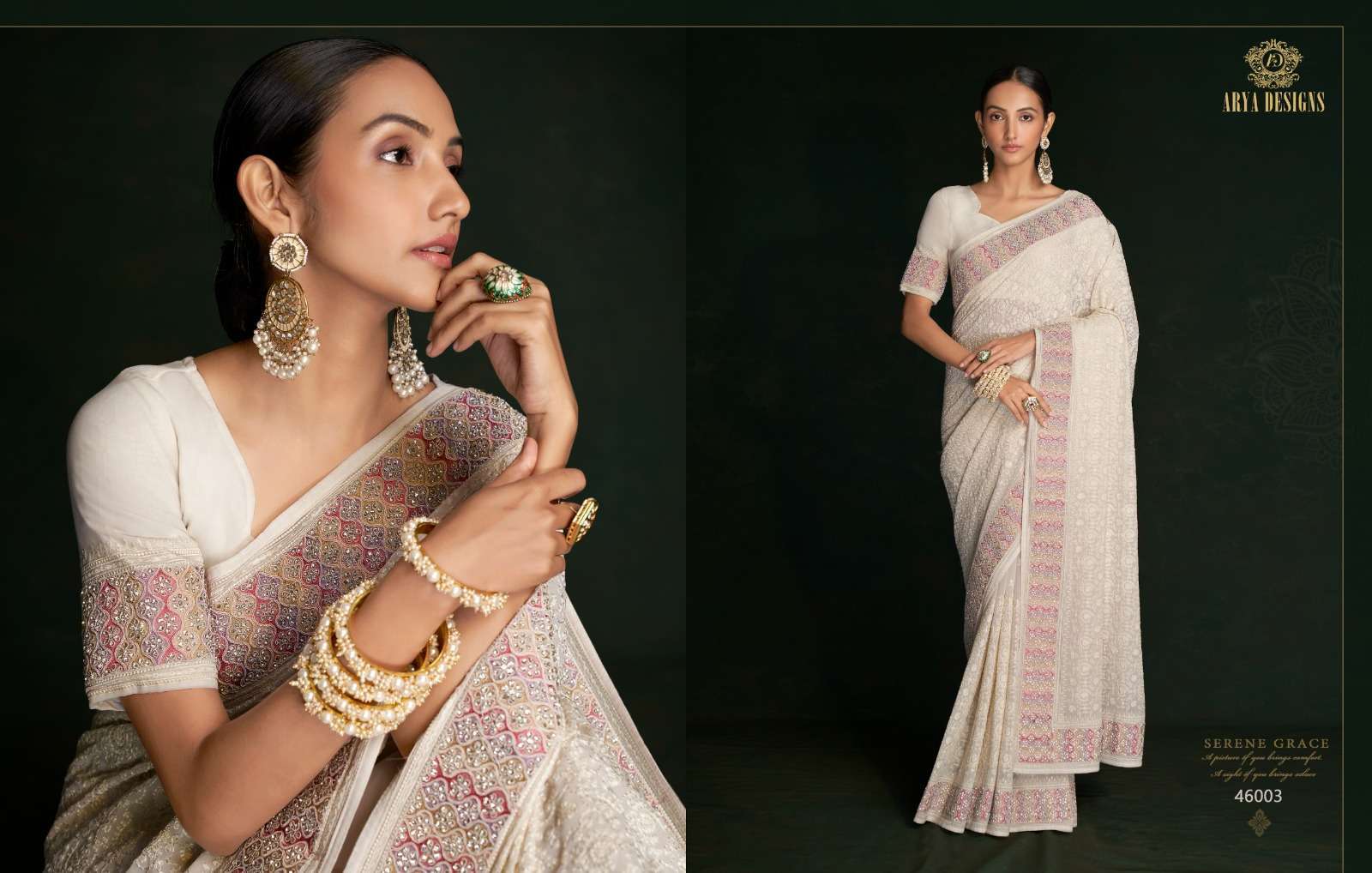 arya designs swarna vol 5 series 46001-46005 georgette saree