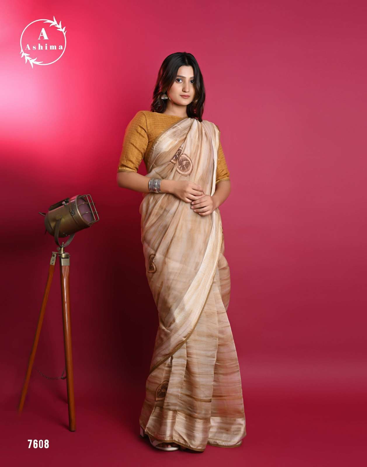 ashima orange organza series 7601-7608 soft organza saree