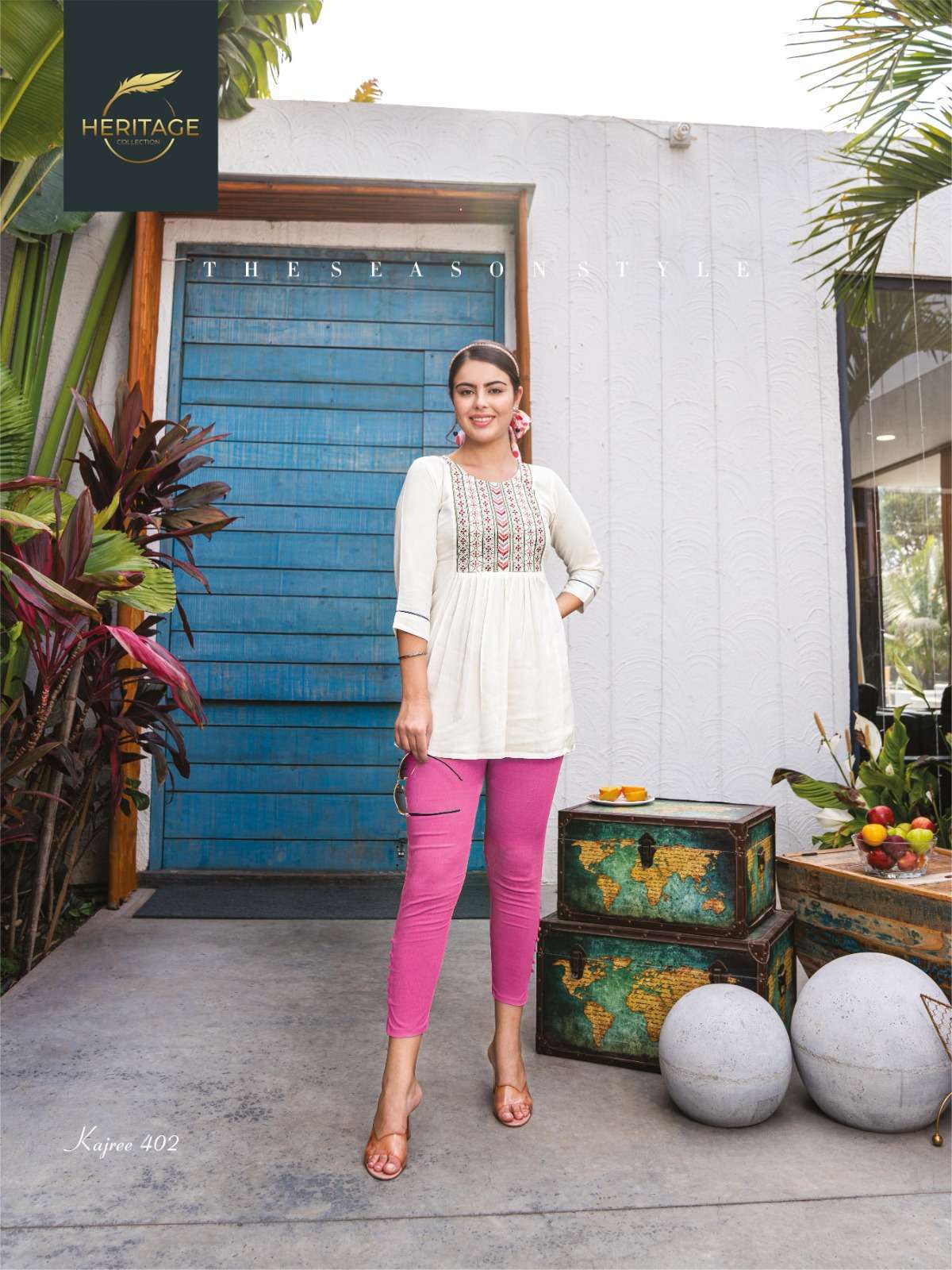 heritage kajree vol 4 series 401-407 rayon slub kurti 