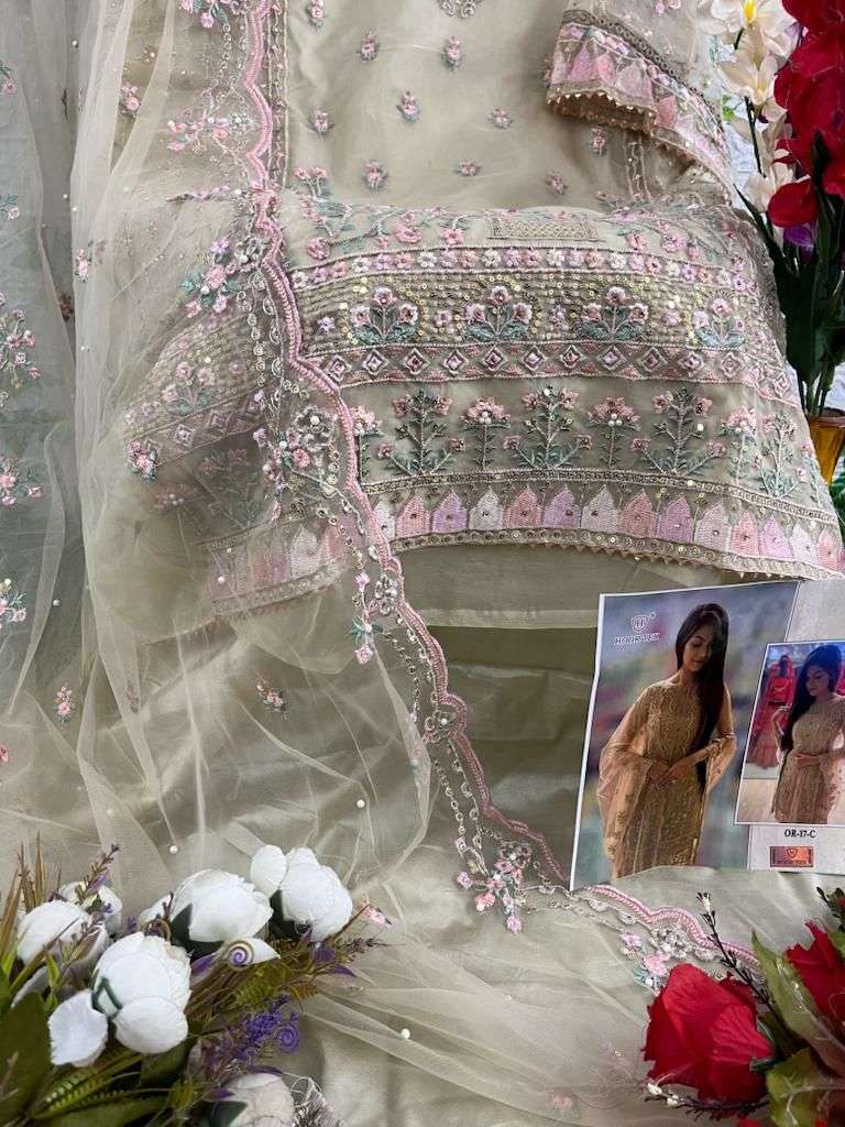 Hoor tex OR-17 A to C designer heavy organza suit 