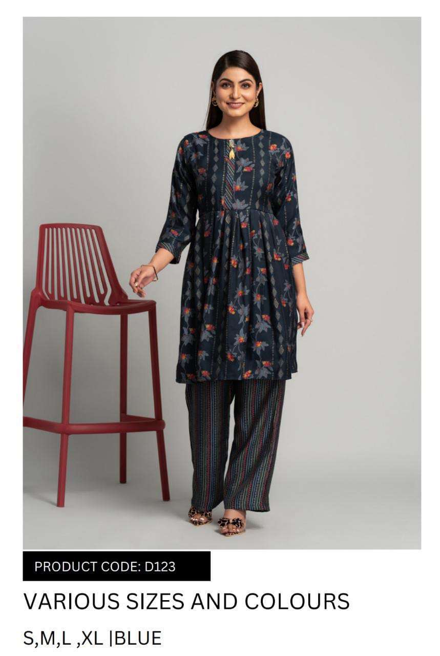 pr d123 designer printed cord set kurti