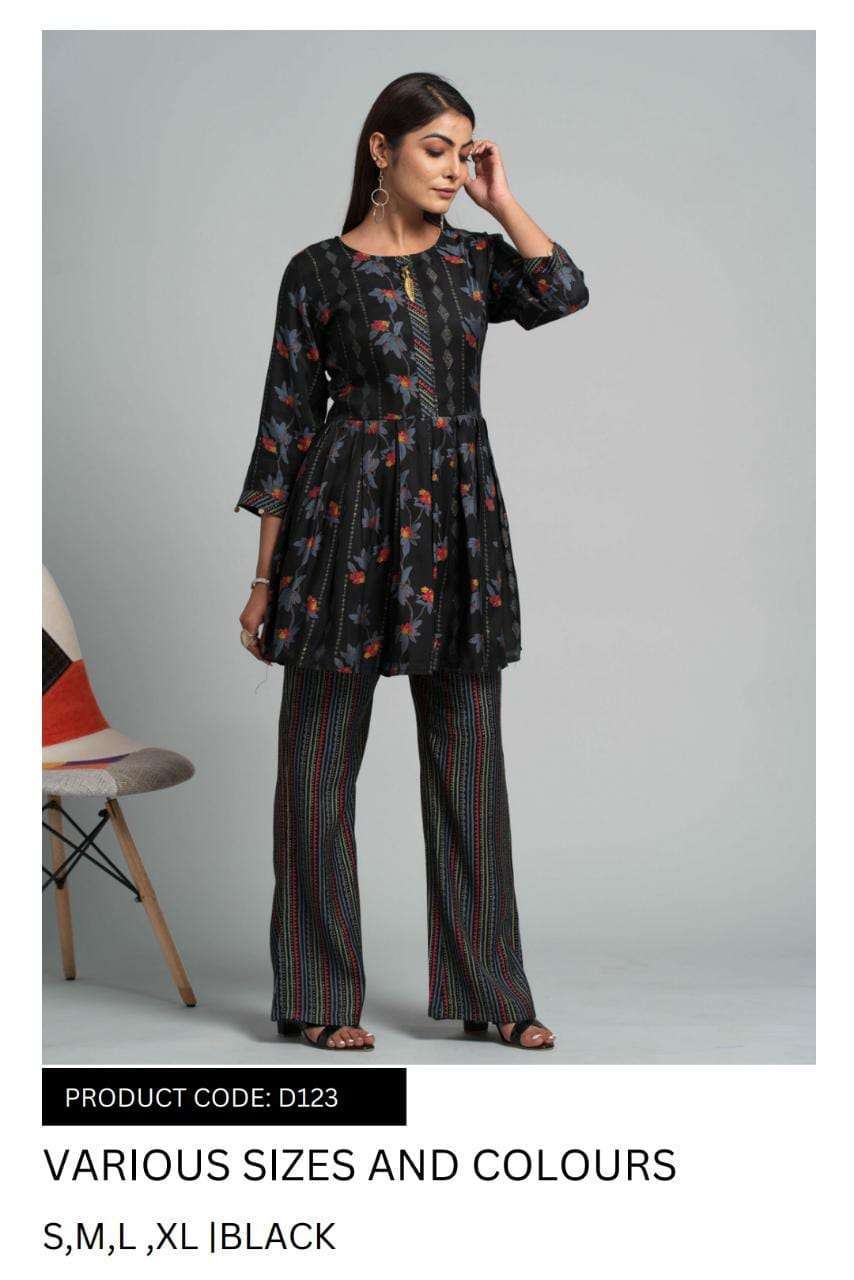pr d123 designer printed cord set kurti