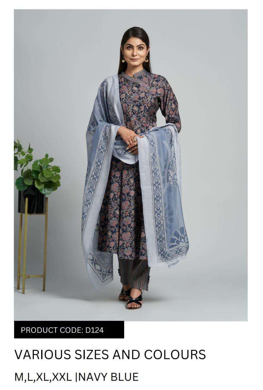 pr d124 designer printed navy blue color readymade salwar kameez 