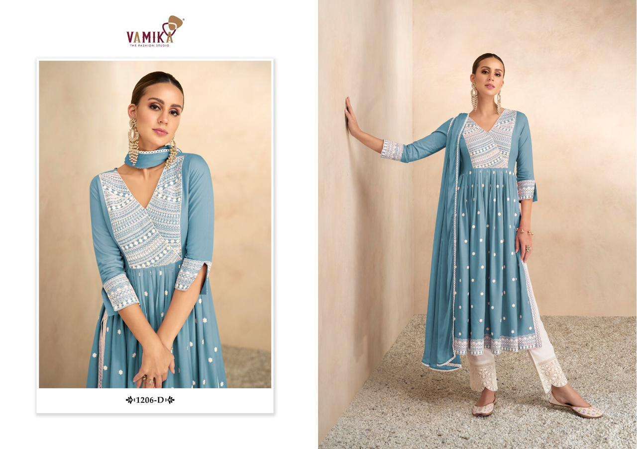 vamika aadhira vol 4 light color series 1206 pure viscose rayon suit 