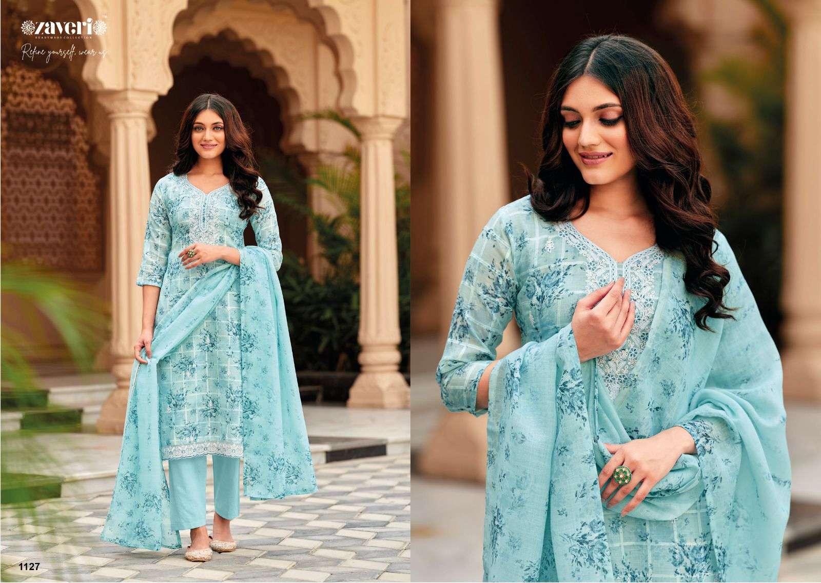 zaveri unicorn designer heavy linen suit 