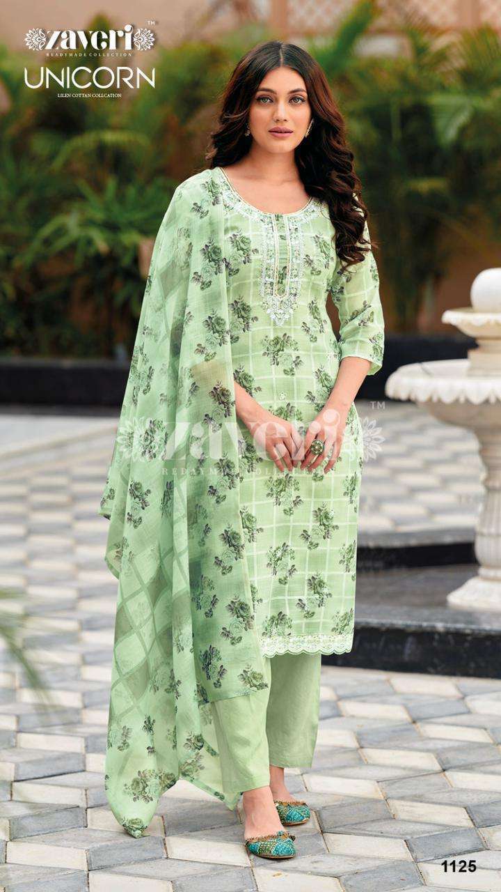 zaveri unicorn series 1125-1128 heavy lilen readymade suit 