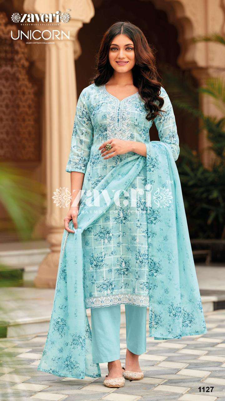 zaveri unicorn series 1125-1128 heavy lilen readymade suit 