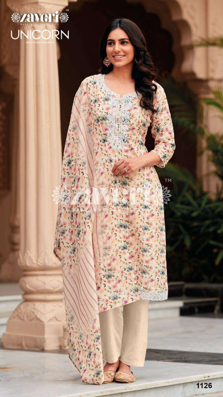 zaveri unicorn series 1125-1128 heavy lilen readymade suit 