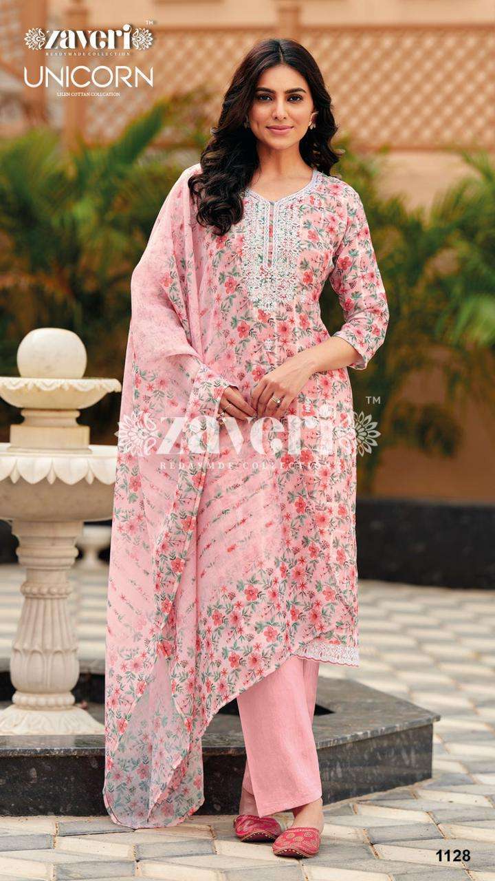 zaveri unicorn series 1125-1128 heavy lilen readymade suit 