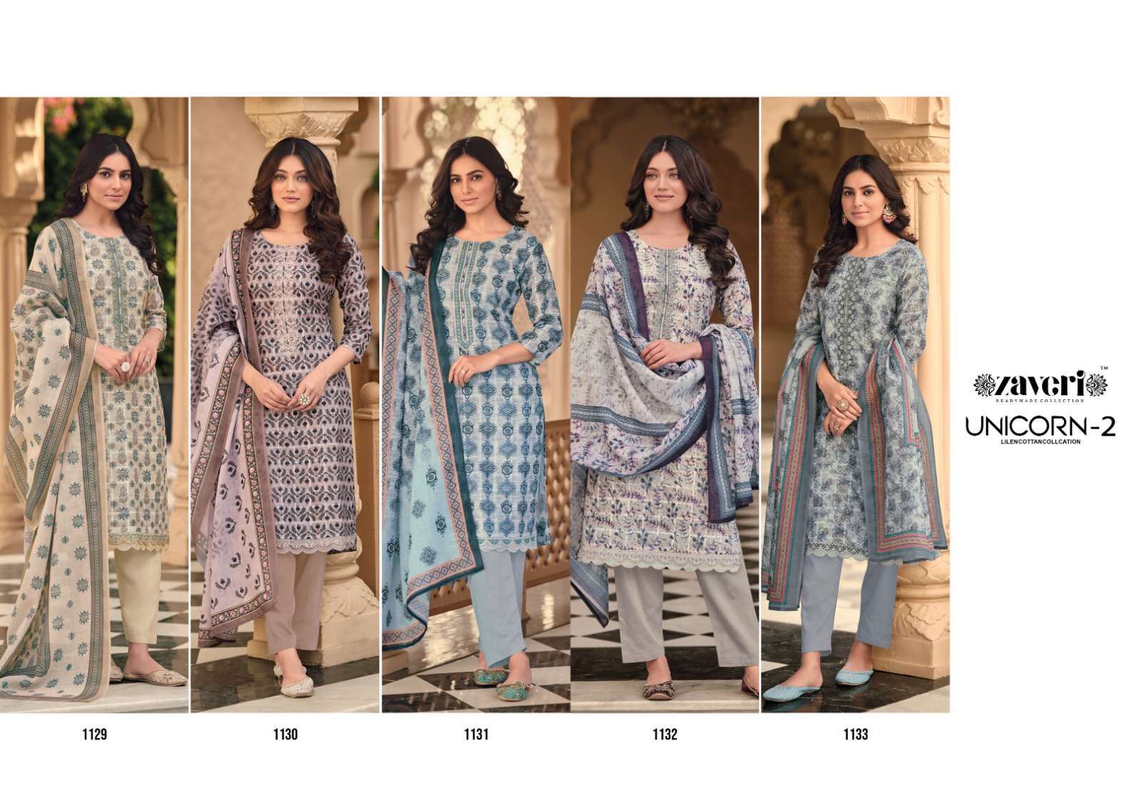 zaveri unicorn vol 2 series 1129-1133 heavy lilen suit 
